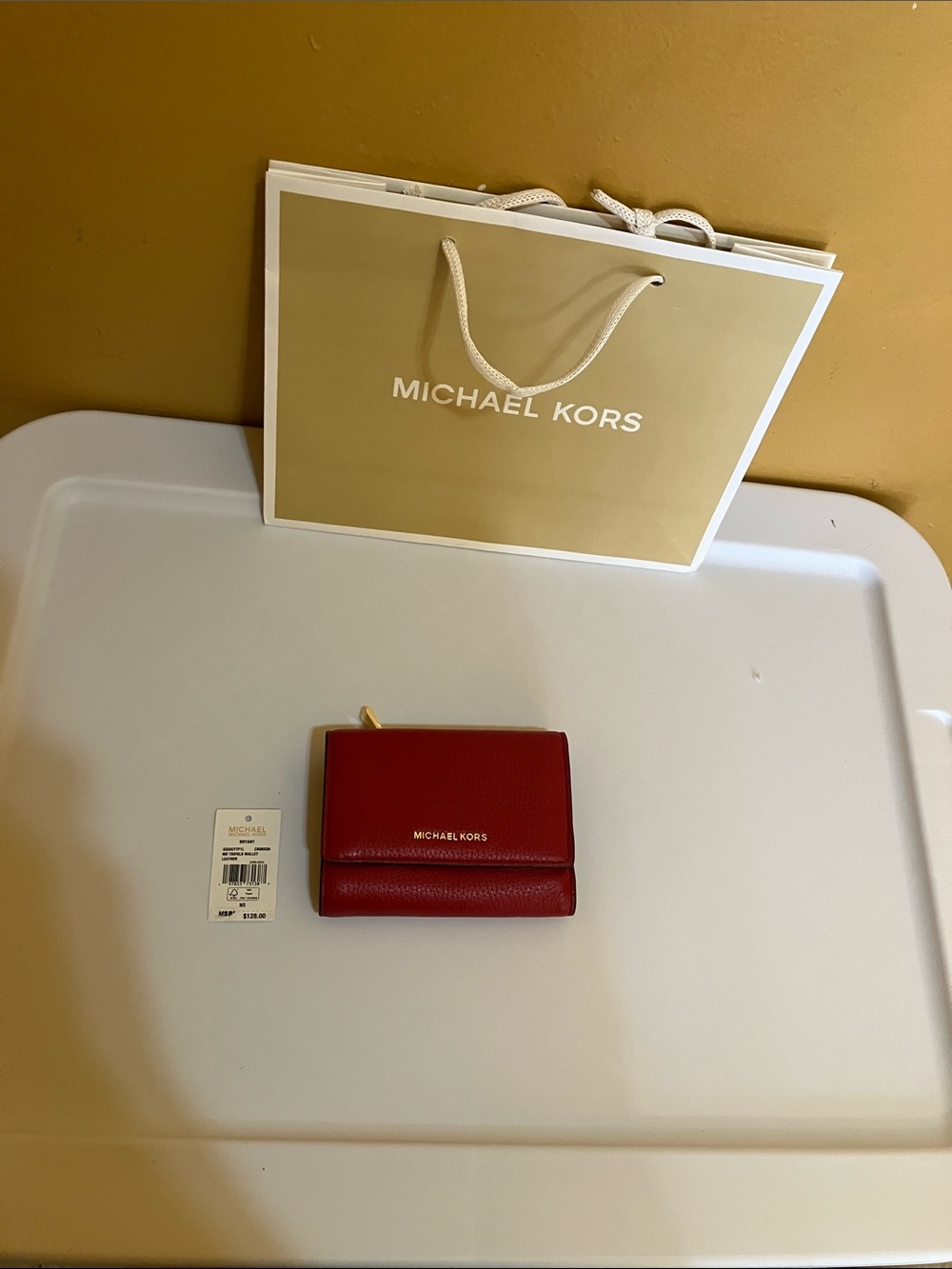 Michael Kors Red Leather Small Wallet with Gold Logo